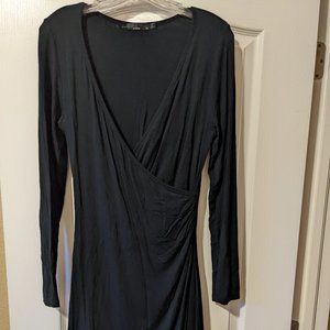 Prana Nadia V Neck Long Sleeve Faux Wrap Dress  Black Size M